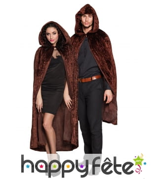 Longue cape aspect velours marron pour adulte