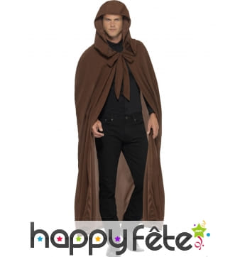 Longue cape marron uni avec capuche pour adulte