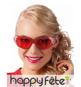 Lunettes coeurs rouges à paillettes avec strass