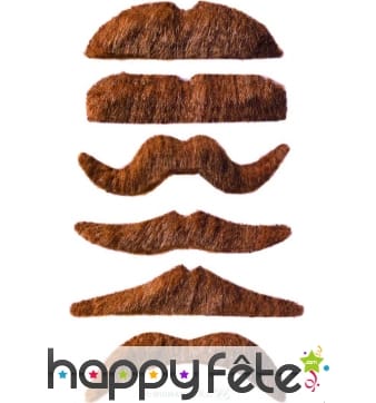 Lot de 12 moustaches chatain clair auto-adhésives