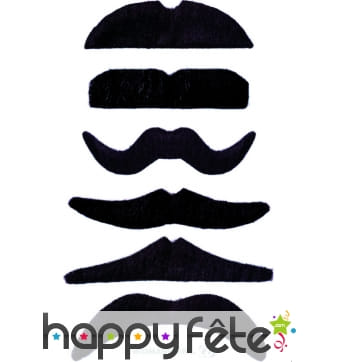 Lot de 24 moustaches noire auto-adhésives