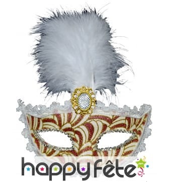 Loup de marquise en dentelle et plume