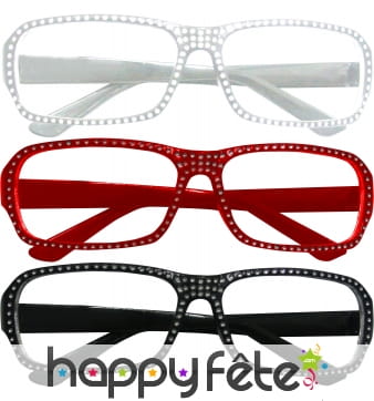 Lunettes de secretaire strass blanc, noir ou rouge