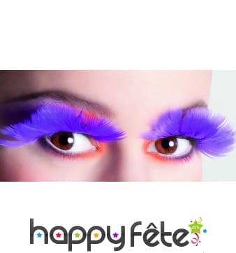 Longs faux cils de plumes violettes