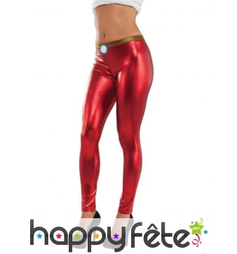 Legging Iron Man moulant rouge métalisé pour femme