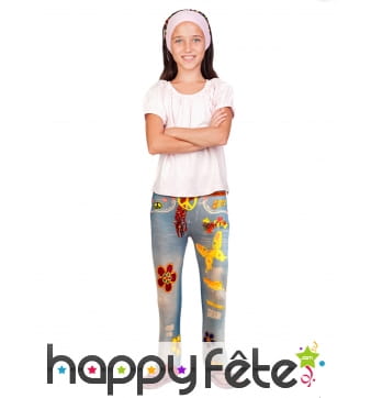 Legging motif jean fleuri style hippie, enfant