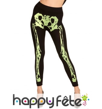 Legging noir avec jambes squelettes vert fluo