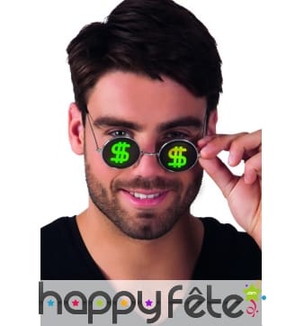 Lunettes rondes dollar en hologramme