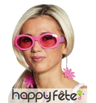 Lunettes rose hippie avec fleurs