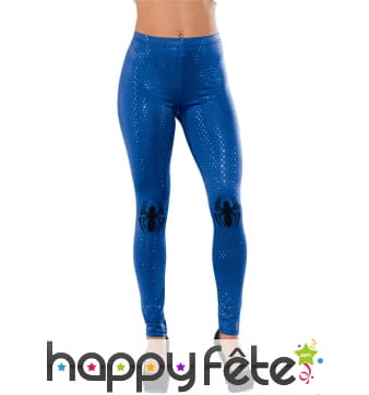 Legging Spiderman moulant bleu pailleté pour femme