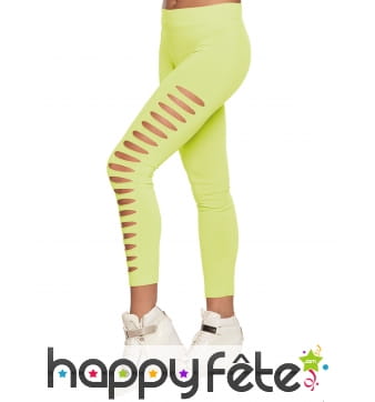 Legging strech troué jaune fluo pour femme