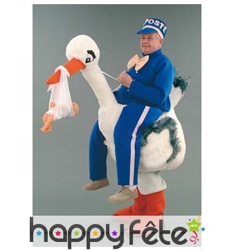 Mascotte cigogne avec facteur