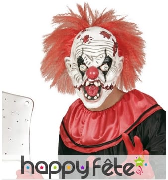 Masque de clown horrible avec cheveux rouges