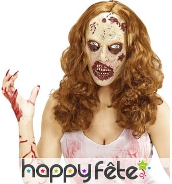 Masque de femme zombie avec perruque