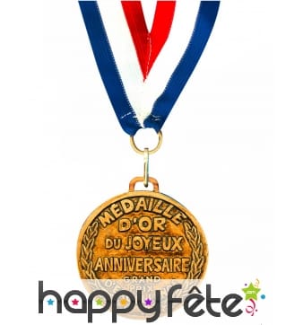 Médaille d'or Joyeux Anniversaire bleu blanc rouge