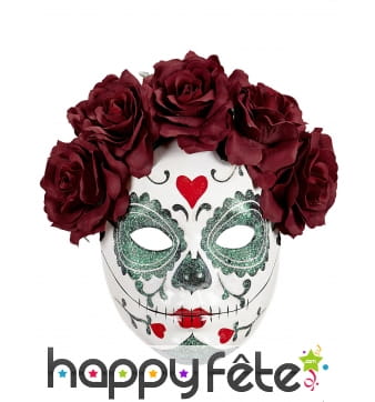 Masque facial Dia de los muertos avec roses, femme