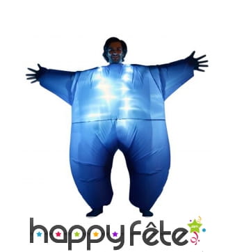 Morphsuit gonflable bleu et lumineux pour adulte