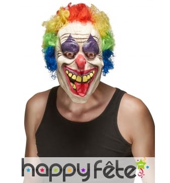 Masque horrible clown avec cheveux multicolores