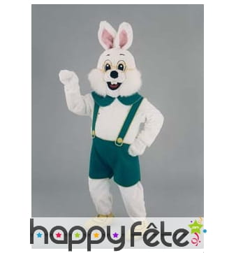 Mascotte lapin blanc en salopette