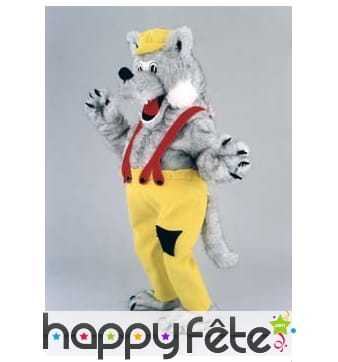 Mascotte loup en salopette