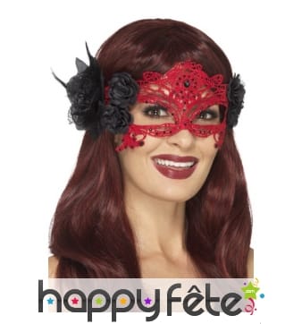 Masque loup rouge en filigrane avec roses