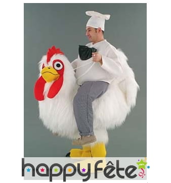 Mascotte poule avec cuisinier