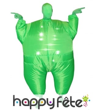 Morphsuit vert gonflable et lumineux pour adulte