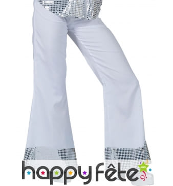 Pantalon blanc disco bords argenté, pour femme