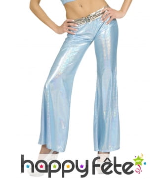 Pantalon bleu holographique disco pour femme