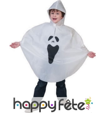 Poncho blanc imprimé fantôme pour enfant