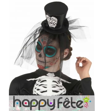 Petit chapeau Dia de los muertos noir et voile