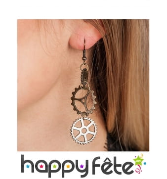 Paire de boucles d'oreilles steampunk avec rouages