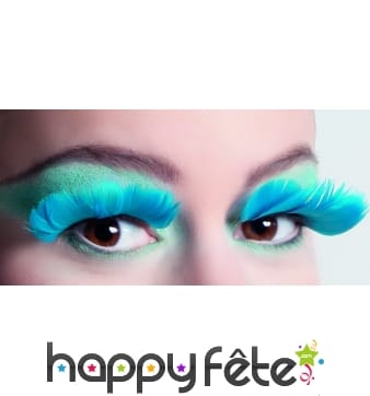 Paire de faux cils de plumes turquoise