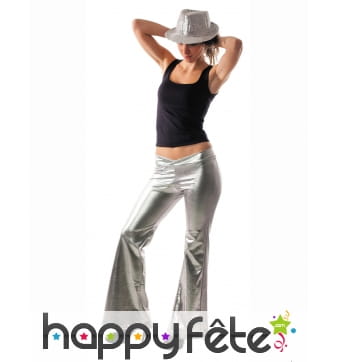 Pantalon holographique argenté pour femme