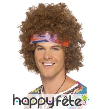 Perruque hippie brune afro