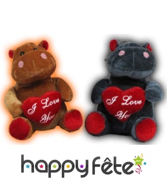 Peluche hippopotame coeur colori assorti