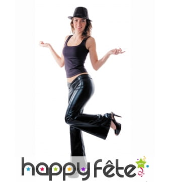 Pantalon noir disco satiné brillant pour femme