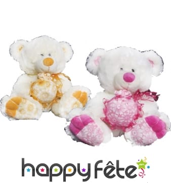 Peluche ours assis sac - 2 couleurs assorties