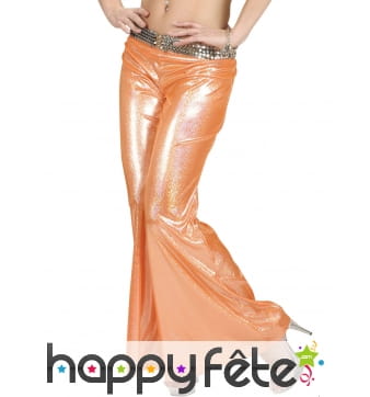 Pantalon orange holographique disco pour femme