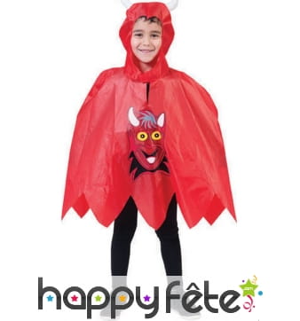 Poncho rouge imprimé diable amusant pour enfant