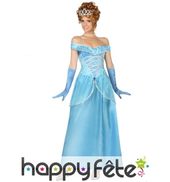 Robe bleue unie de princesse effet velours