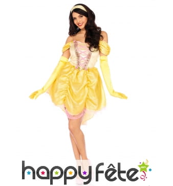 Robe courte jaune de princesse pour femme