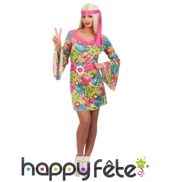 Robe chic manches évasées hippie flowers femme