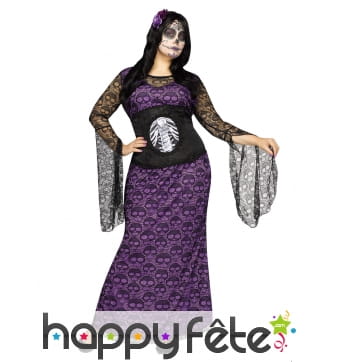 Robe Dia de los Muertos violette grande taille