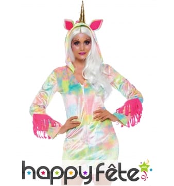 Robe de licorne multicolore à capuche pour femme