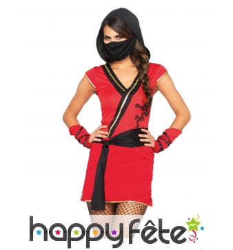 Robe de ninja rouge avec voile noir pour femme