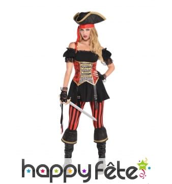 Robe de pirate noir et rouge à corset pour femme