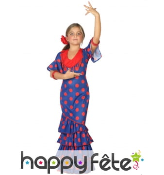 Robe flamenco bleu et rouge pour enfant