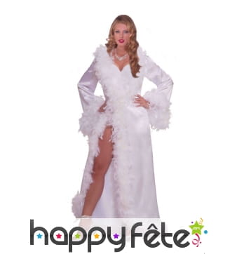 Robe hollywoodienne blanche marabout et satin