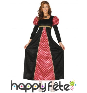 Robe longue médiévale rouge et noire pour femme